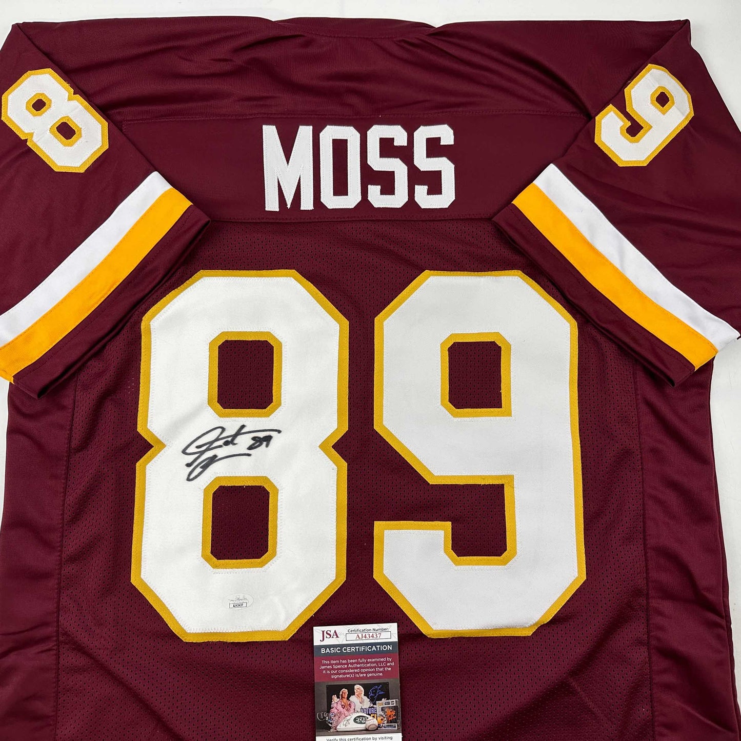 Autographed/Signed Santana Moss Washington Burgundy Football Jersey JSA COA