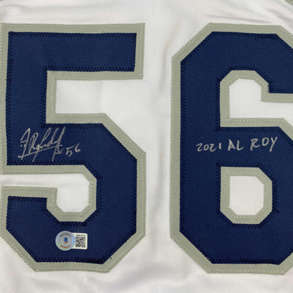 Autographed/Signed Randy Arozarena Tampa Bay White Stat Baseball Jersey Beckett BAS COA