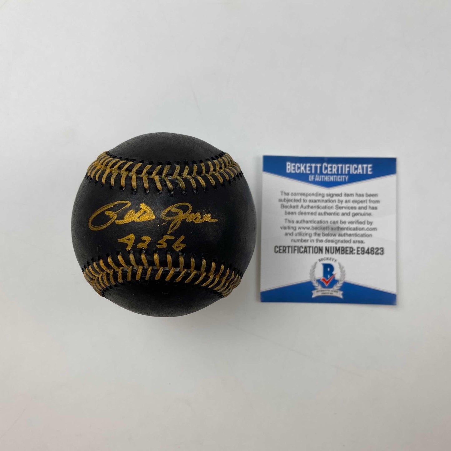 Autographed/Signed Pete Rose 4256 Black Leather Baseball Rawlings ROML Beckett BAS COA