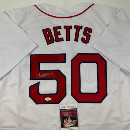 Autographed/Signed Mookie Betts Boston White Baseball Jersey JSA COA