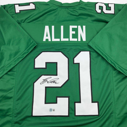 Autographed/Signed Eric Allen Philadelphia Kelly Green Football Jersey Beckett BAS COA