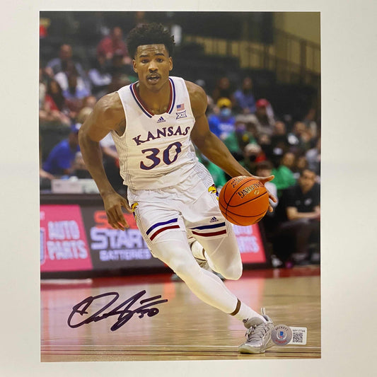 Autographed/Signed Ochai Agbaji Kansas Jayhawks 8x10 Basketball Photo Beckett BAS COA
