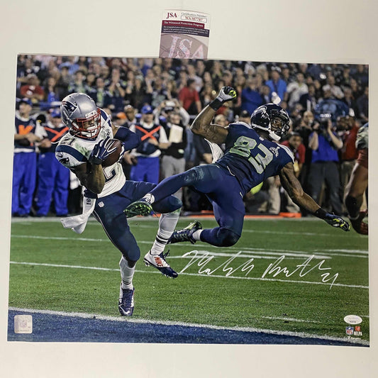 Autographed/Signed Malcolm Butler GW INT New England Patriots Super Bowl 16x20 Photo JSA COA