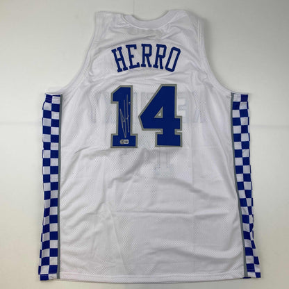 Autographed/Signed Tyler Herro Kentucky White College Basketball Jersey Beckett BAS COA