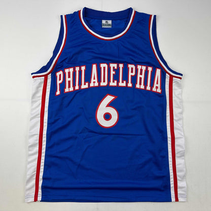 Autographed/Signed Julius Erving Dr. J Philadelphia Blue Basketball Jersey JSA COA