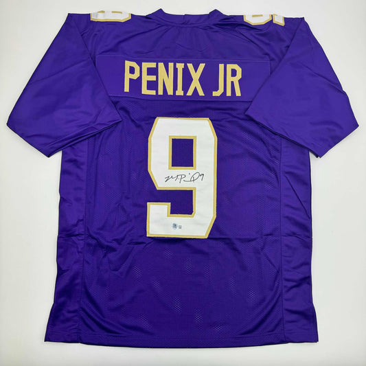 Autographed/Signed Michael Penix Jr. Washington Huskies Purple College Football Jersey Beckett BAS COA