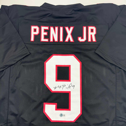 Autographed/Signed Michael Penix Jr. Atlanta Black Football Jersey Beckett BAS COA
