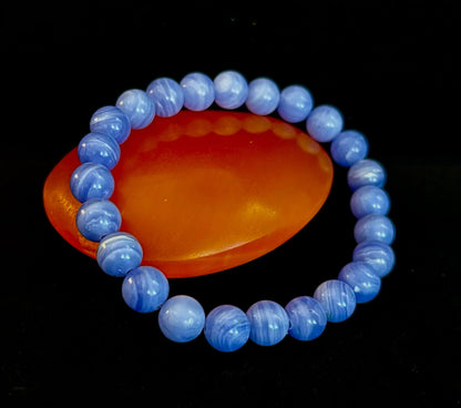 Reiki-Infused Natural Blue Lace Agate Bracelet for Anxiety Relief, Serenity & Throat Chakra Alignment (8mm)