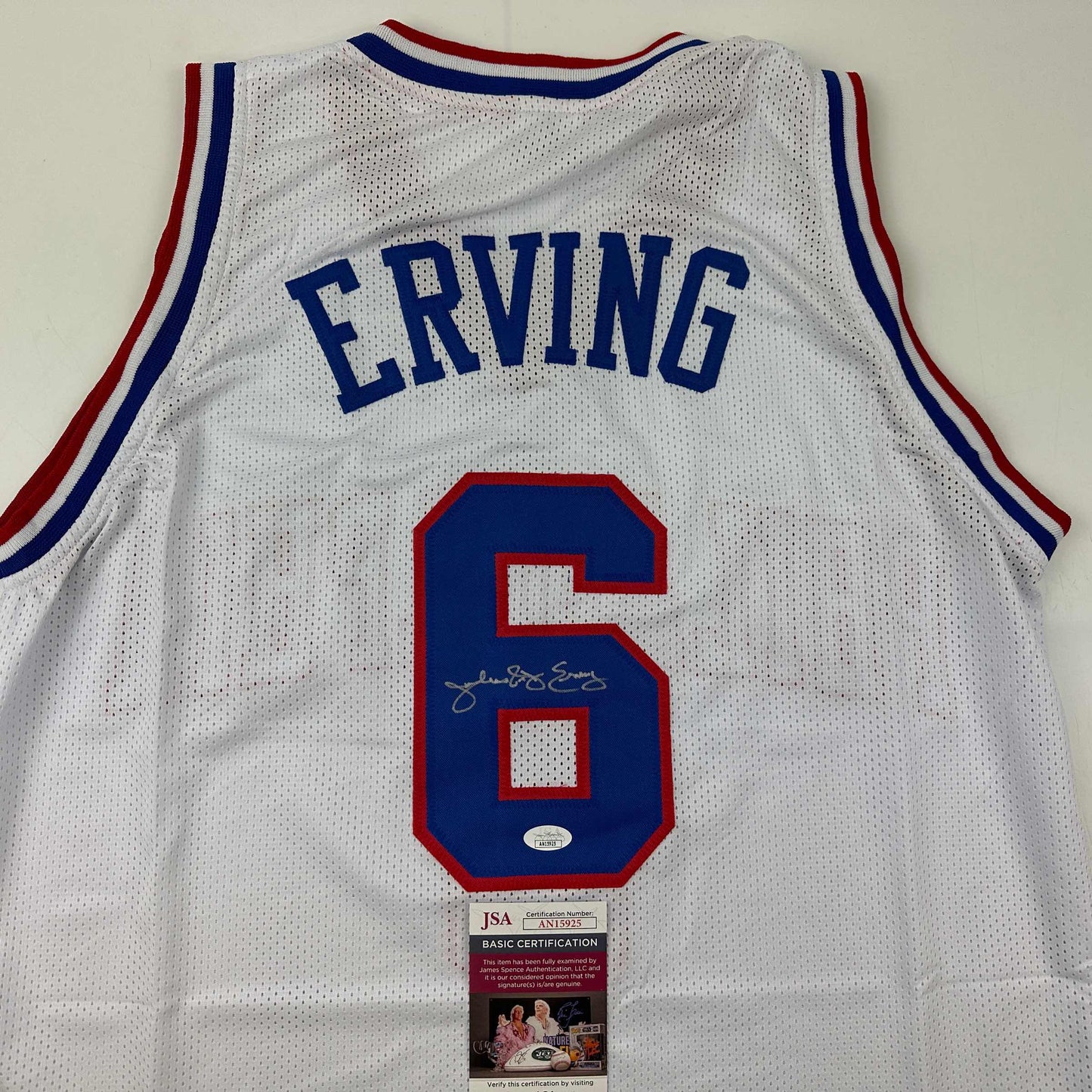 Autographed/Signed Julius Erving Dr. J Philadelphia White Basketball Jersey JSA COA