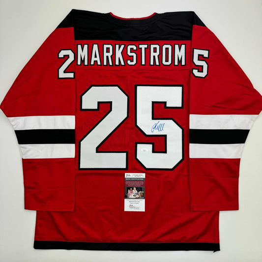 Autographed/Signed Jacob Markstrom New Jersey Red Hockey Jersey JSA COA
