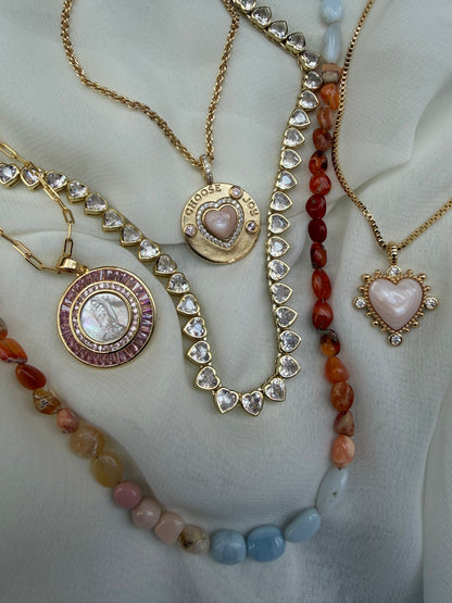Bordered Pink Mother Mary Necklace