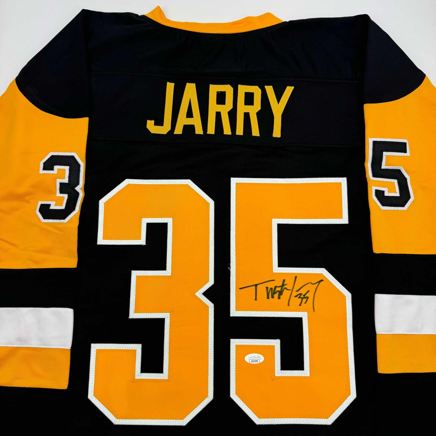 Autographed/Signed Tristan Jarry Pittsburgh Black Hockey Jersey JSA COA