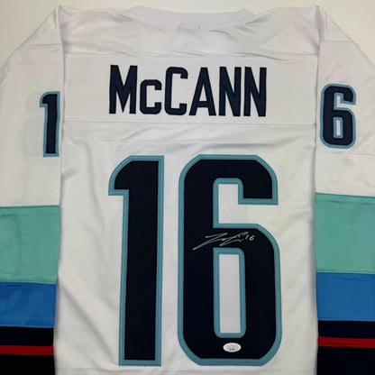 Autographed/Signed Jared McCann Seattle White Hockey Jersey JSA COA