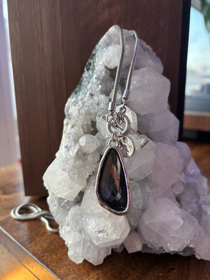 Crystal Teardrop Pendant Necklace – Ocean Blue, Emerald Green & Charcoal | Adjustable 29 inch Statement Necklace