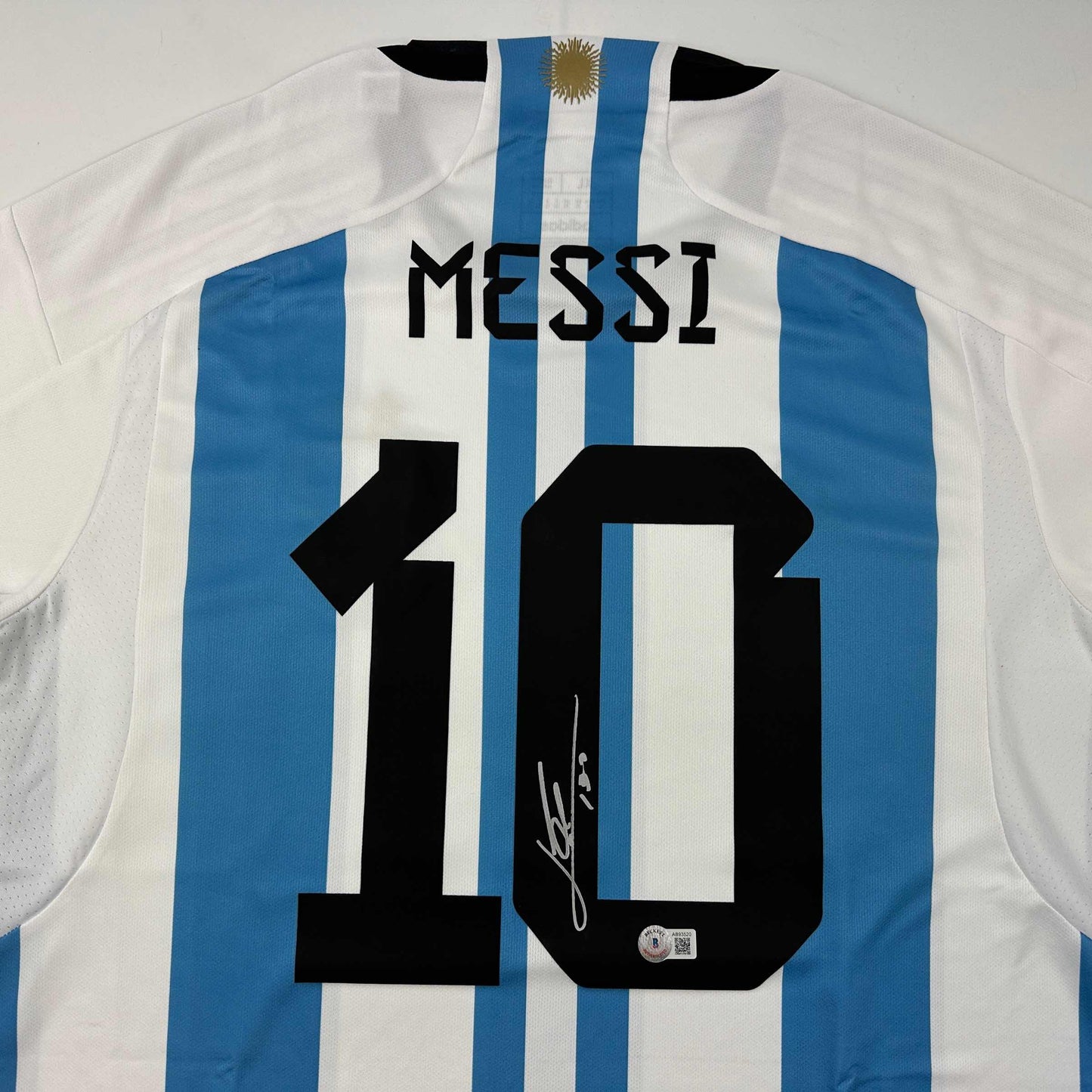 Autographed/Signed Lionel Leo Messi Argentina Blue/White Soccer Jersey Beckett BAS COA/LOA