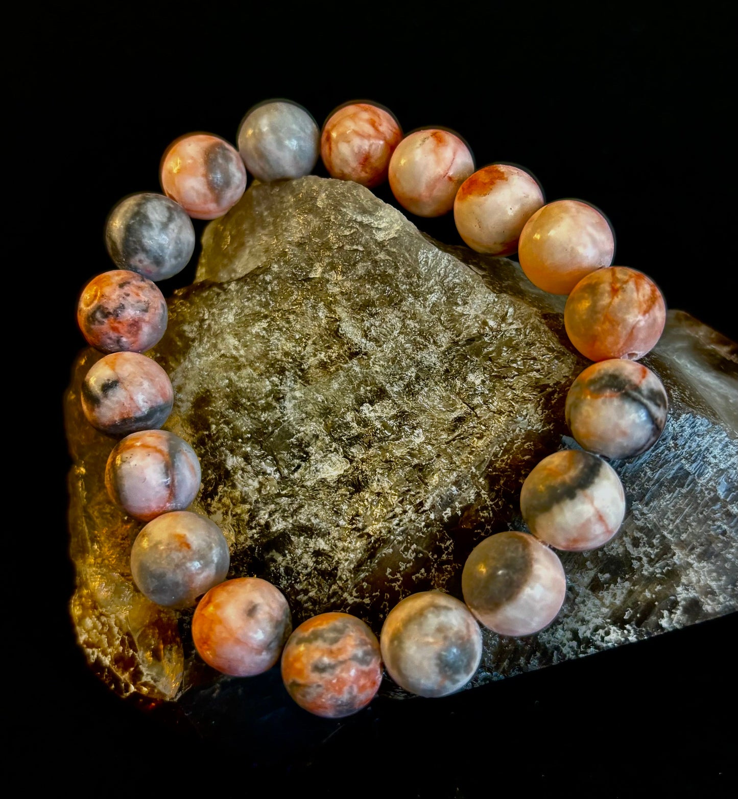 Natural Rhodonite Stone Bead Bracelet – Emotional Healing & Love Energy