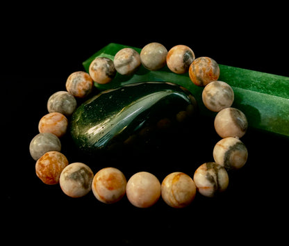 Natural Rhodonite Stone Bead Bracelet – Emotional Healing & Love Energy
