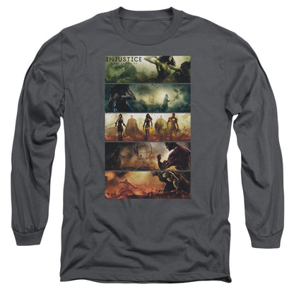 Injustice Gods Among Us Panels Mens Long Sleeve Shirt Charcoal Officially Licensed