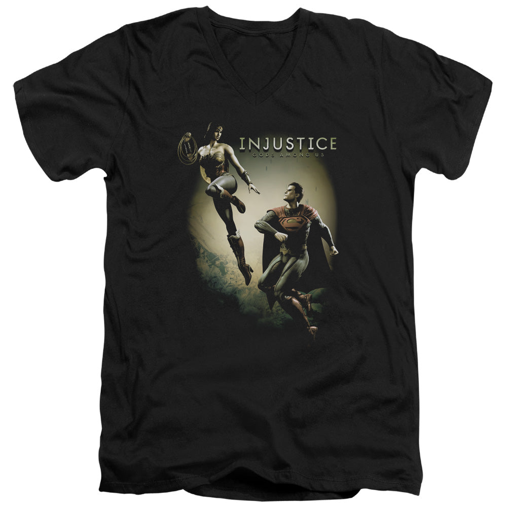 Injustice Gods Among Us Battle of the Gods Mens Slim Fit V-Neck T Shirt Black