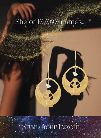 Brass Isis and Herkimer Earrings