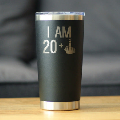 20 + 1 Middle Finger - Insulated Coffee Tumbler Cup with Sliding Lid - 20 oz - Funny 21st Birthday Gift for Women or Men Turning 21