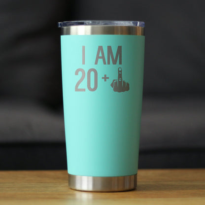 20 + 1 Middle Finger - Insulated Coffee Tumbler Cup with Sliding Lid - 20 oz - Funny 21st Birthday Gift for Women or Men Turning 21