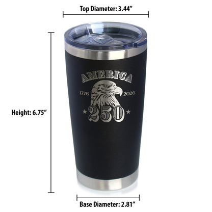 America 250th Anniversary Insulated Coffee Tumbler with Sliding Lid America 250 Merchandise Etched in USA 20oz Stainless Steel Tumbler
