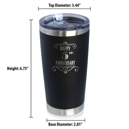 Happy 5th Anniversary Gifts Insulated Coffee Tumbler with Sliding Lid 5 Year Anniversary Art Deco Party Decor 20oz Stainless Steel Tumbler