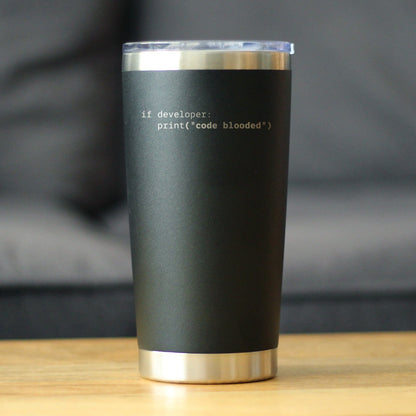 Code Blooded Insulated Coffee Tumbler with Sliding Lid Funny Tech Gifts for Programmer, Coder & Computer Geeks 20oz Stainless Steel Tumbler