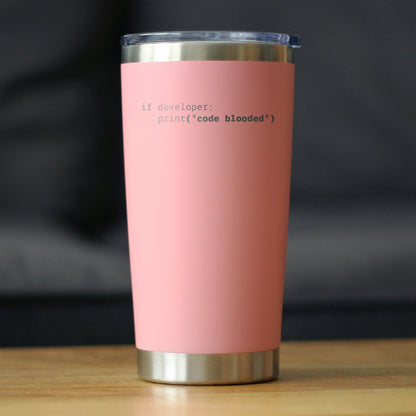 Code Blooded Insulated Coffee Tumbler with Sliding Lid Funny Tech Gifts for Programmer, Coder & Computer Geeks 20oz Stainless Steel Tumbler