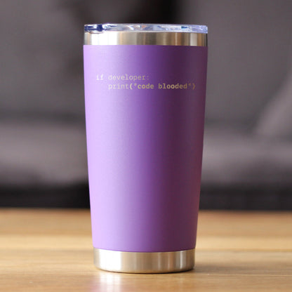 Code Blooded Insulated Coffee Tumbler with Sliding Lid Funny Tech Gifts for Programmer, Coder & Computer Geeks 20oz Stainless Steel Tumbler