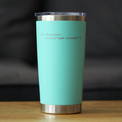 Code Blooded Insulated Coffee Tumbler with Sliding Lid Funny Tech Gifts for Programmer, Coder & Computer Geeks 20oz Stainless Steel Tumbler