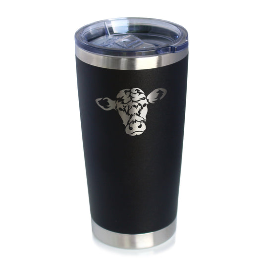 Cow Face - Insulated Coffee Tumbler Cup with Sliding Lid - Stainless Steel Travel Mug - Cow Gift for Women and Men