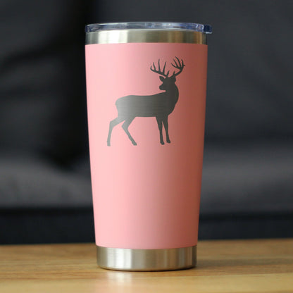Deer Silhouette - Insulated Coffee Tumbler Cup with Sliding Lid - Stainless Steel Travel Mug - Rustic Outdoors Gifts and Decor for Women and Men