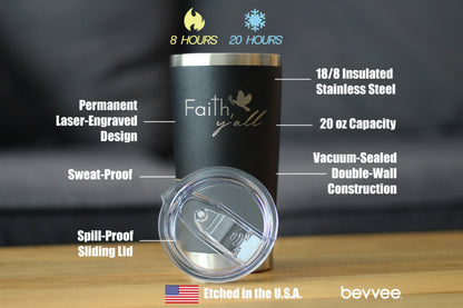 Faith Y'all Insulated Coffee Tumbler with Sliding Lid Christianity Gifts for Christians 20oz Stainless Steel Tumbler