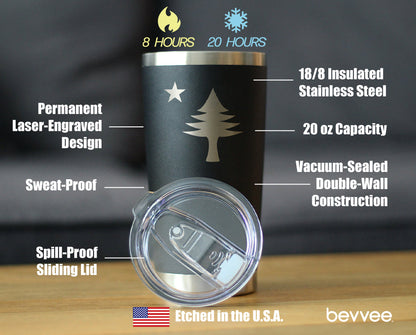 Flag of Maine - Insulated Coffee Tumbler Cup with Sliding Lid - Stainless Steel Travel Mug - Maine Gift for Women and Men Mainers