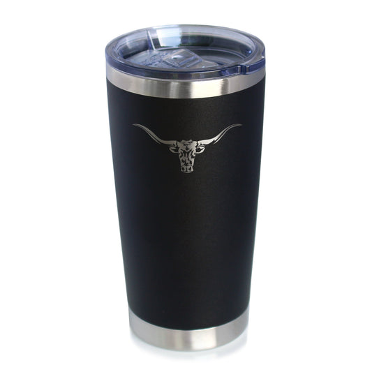 Longhorn - Insulated Coffee Tumbler Cup with Sliding Lid - Stainless Steel Insulated Mug - Western Themed Farm Decor and Gifts for Texan Ranchers