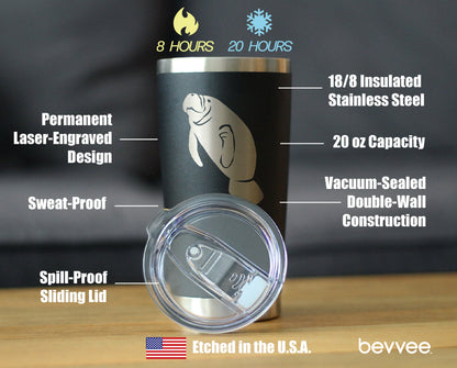 Manatee - Insulated Coffee Tumbler Cup with Sliding Lid - Stainless Steel Travel Mug - Manatee Gifts Women and Men Beach Lovers