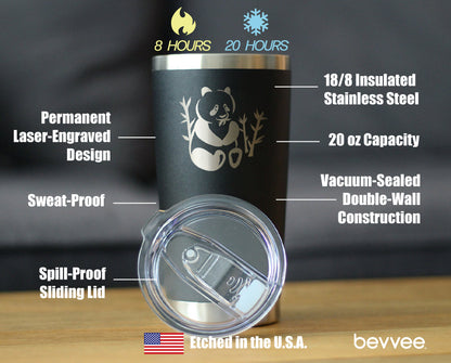 Panda - Insulated Coffee Tumbler Cup with Sliding Lid - Stainless Steel Travel Mug - Unique Panda Bear Gifts for Women and Men