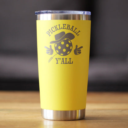 Funny Pickleball Gifts Insulated Coffee Tumbler with Sliding Lid Pickleball Y'all 20oz Stainless Steel Tumbler