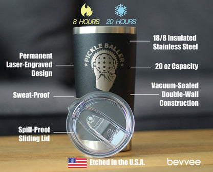 Pickleballer - Insulated Coffee Tumbler Cup with Sliding Lid - Stainless Steel Travel Mug - Fun Pickleball Gifts for Women and Men