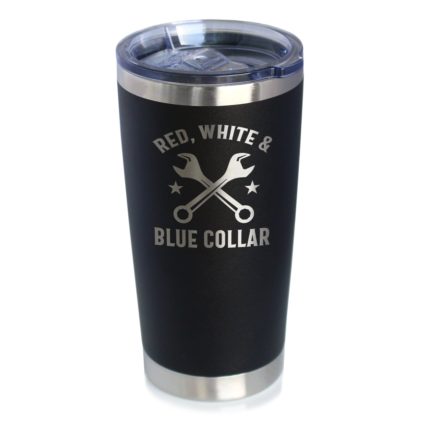 Red White & Blue Collar Insulated Coffee Tumbler with Sliding Lid Gifts for Tradesmen, Manual Labor Workers 20oz Stainless Steel Tumbler