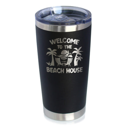 Welcome to the Beach House - Insulated Coffee Tumbler Cup with Sliding Lid - Stainless Steel Insulated Mug - Ocean Gifts & Decor