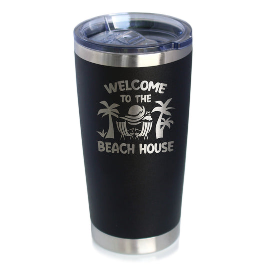 Welcome to the Beach House - Insulated Coffee Tumbler Cup with Sliding Lid - Stainless Steel Insulated Mug - Ocean Gifts & Decor
