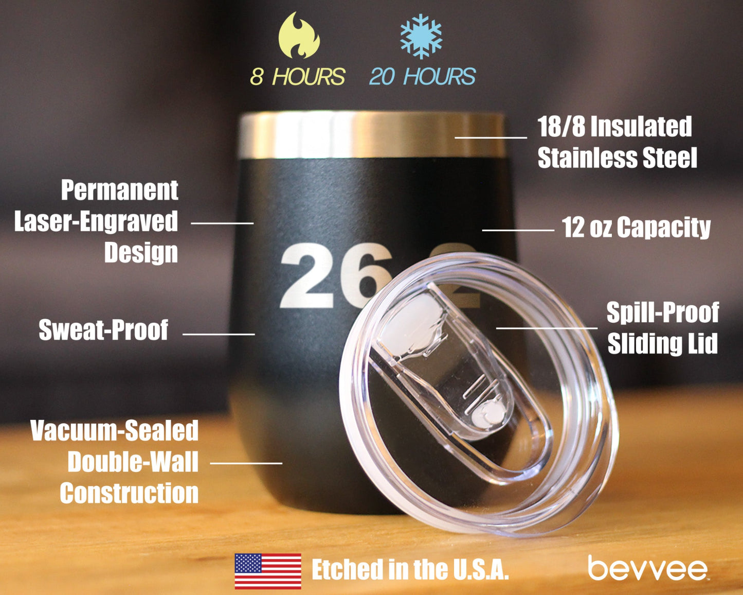 26.2 Marathon - Wine Tumbler Cup with Sliding Lid - Stainless Steel Insulated Mug - Gifts for Marathon Runners Men & Women