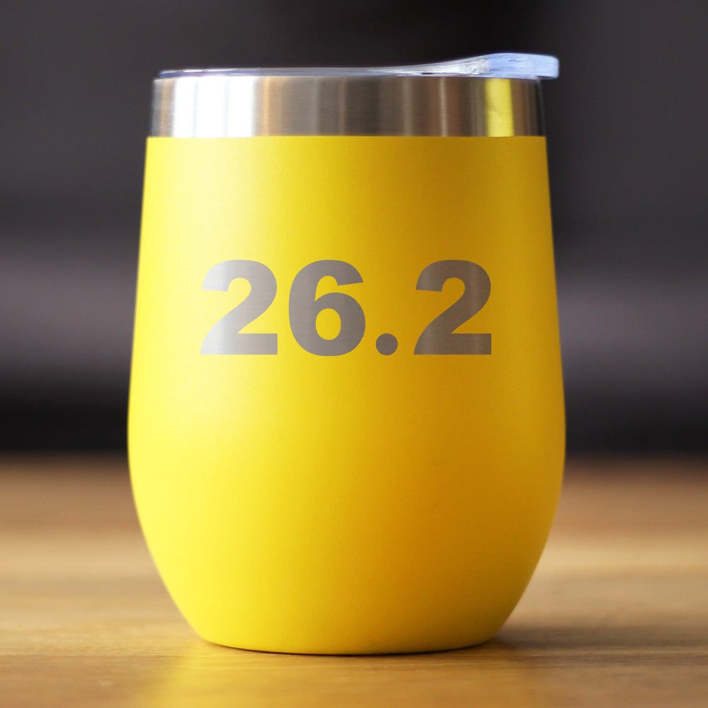 26.2 Marathon - Wine Tumbler Cup with Sliding Lid - Stainless Steel Insulated Mug - Gifts for Marathon Runners Men & Women