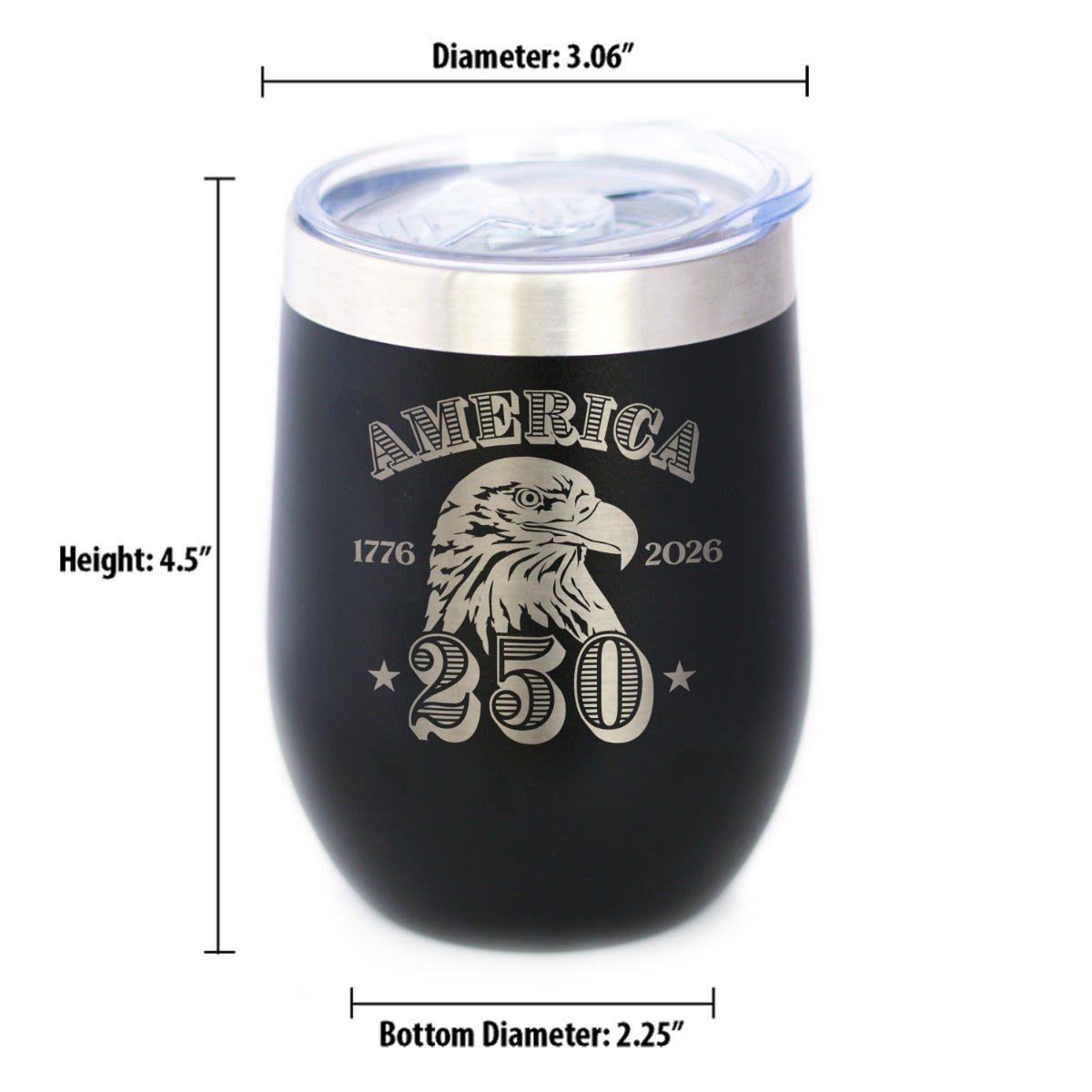 America 250th Anniversary Insulated Wine Tumbler with Sliding Lid America 250 Merchandise Etched in USA 12oz Stainless Steel Tumbler