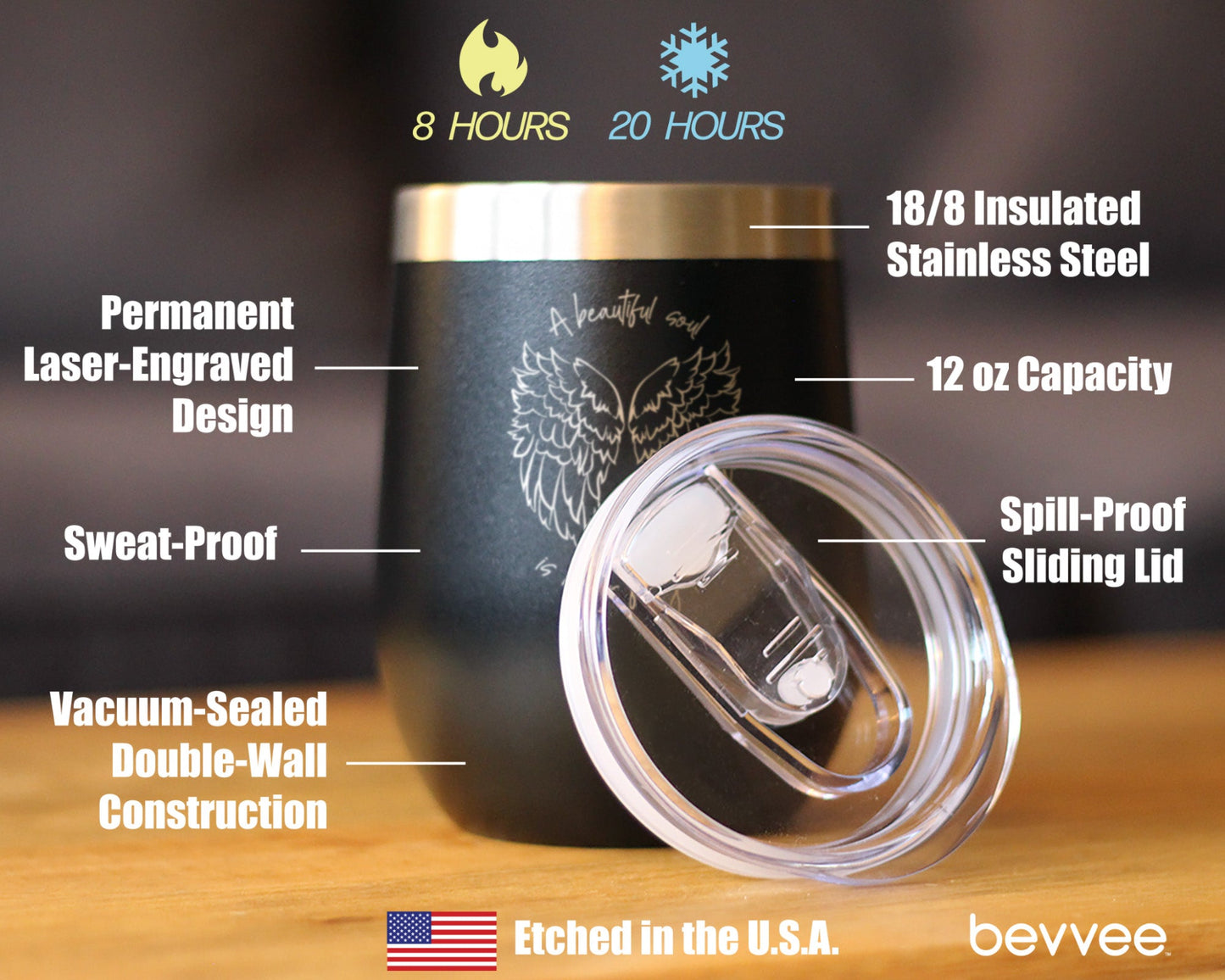 Beautiful Soul is Never Forgotten - Wine Tumbler Cup with Sliding Lid - Stainless Steel Insulated Mug - Sympathy Memorial Gifts for Bereavement Loss