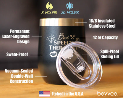 Best Speech Therapist - Wine Tumbler Cup with Sliding Lid - Stainless Steel Insulated Mug - Speech Pathologist Gifts