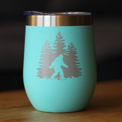 Bigfoot - Wine Tumbler Glass with Sliding Lid - Stainless Steel Insulated Mug - Funny Bigfoot Gifts for Sasquatch Enthusiasts